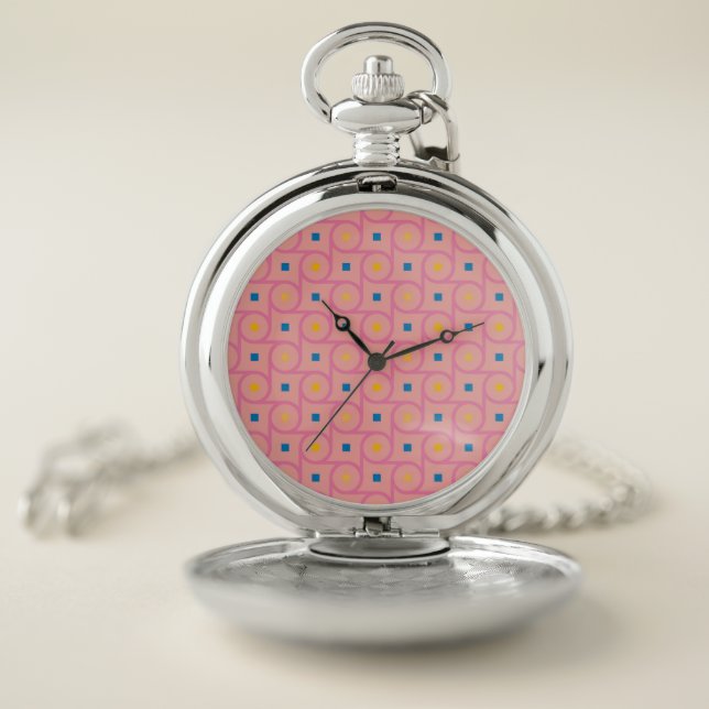 Mid Century Modern Pink Interlocking Circle Pocket Watch (Inside)