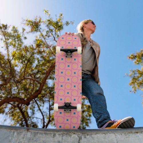 Mid Century Modern Pink Interlocking Circle Skateboard