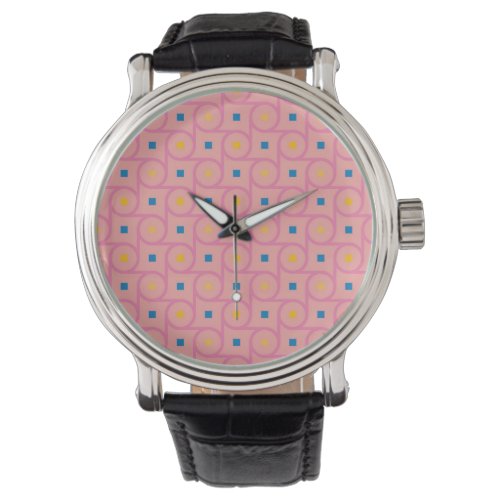 Mid Century Modern Pink Interlocking Circle Watch