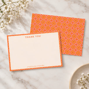 Mid-Century Modern Pink Orange Custom Wedding Name Thank You Card