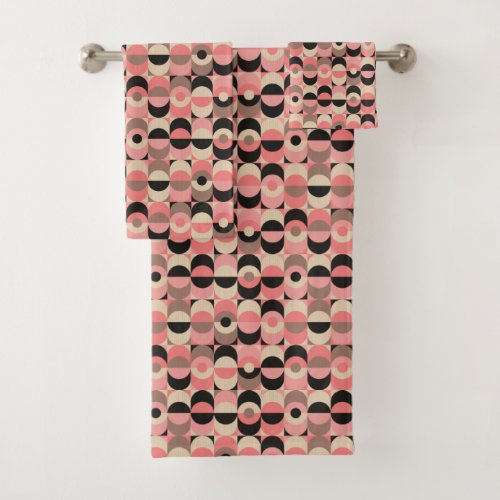 Mid_Century Modern Pink Pattern Bath Towel Set