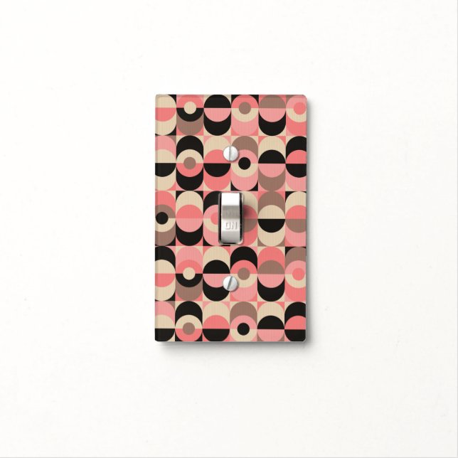 Mid-Century Modern Pink Pattern Light Switch Cover (In Situ)