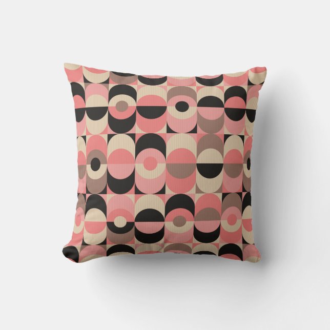Mid-Century Modern Pink Pattern Throw Pillow (Front)