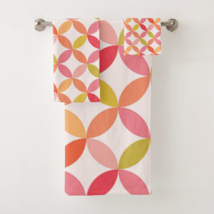 Mid century modern pink red orange Circles Bath Towel Set