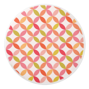 Mid century modern pink red orange Circles Ceramic Knob