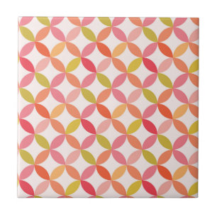 Mid century modern pink red orange Circles Ceramic Tile
