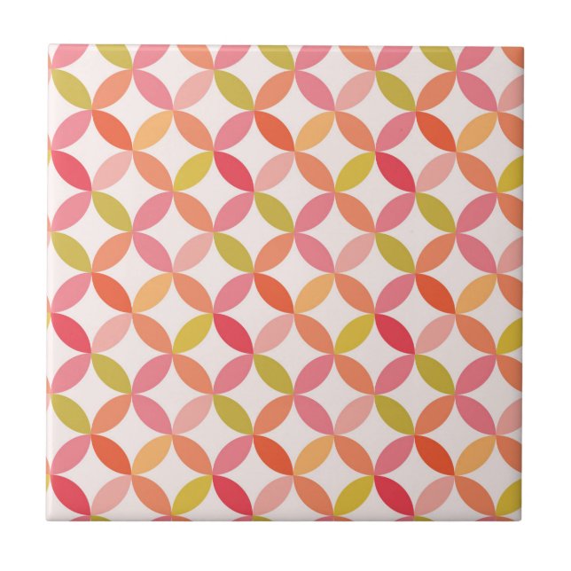 Mid century modern pink red orange Circles  Ceramic Tile (Front)