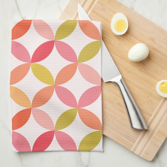 Mid century modern pink red orange Circles  Kitchen Towel (Quarter Fold)