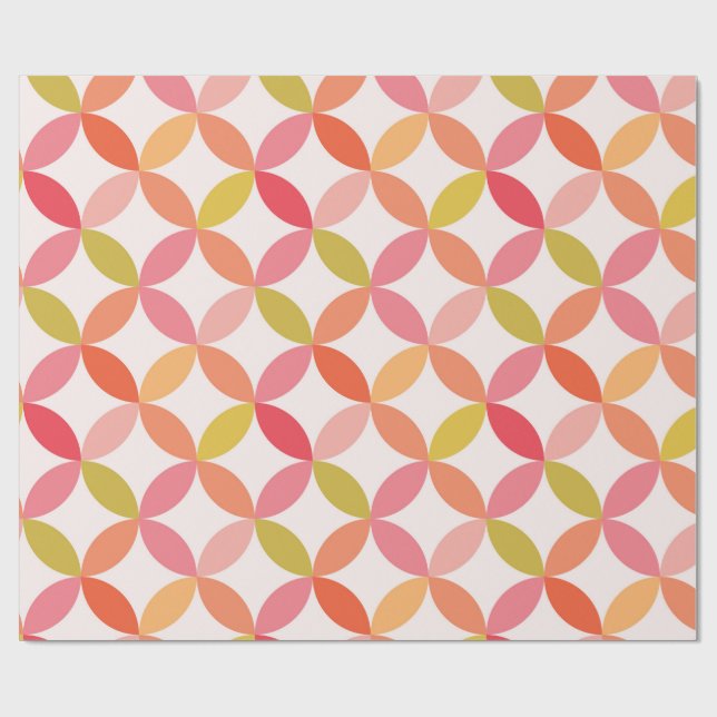 Mid Century modern Pink Red Orange Circles  Wrapping Paper (Flat)