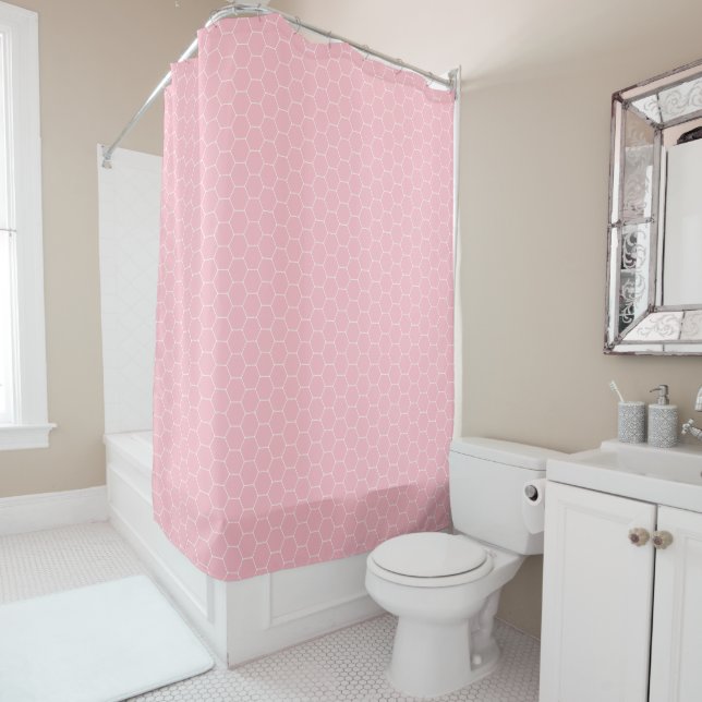 Mid-Century Modern Pink Shower Curtain (In Situ)