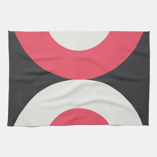 Mid-Century Modern Pink White and Gray T Kitchen Towel (Horizontal)