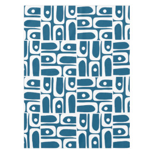 Mid Century Modern Piquet Abstract Pattern Blue Tablecloth