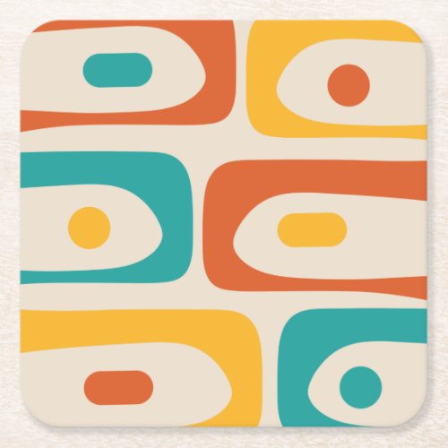 Mid Century Modern Piquet Abstract Pattern Orange Square Paper Coaster