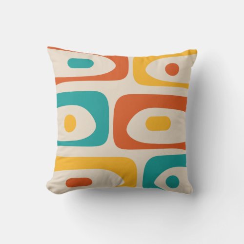 Mid Century Modern Piquet Abstract Pattern Orange Throw Pillow