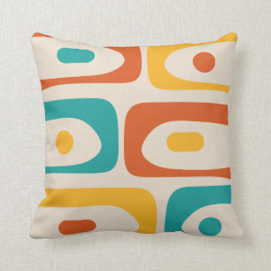 Mid Century Modern Piquet Abstract Pattern Orange Throw Pillow