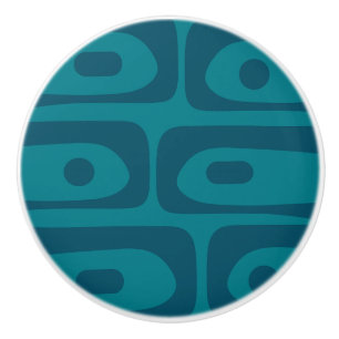 Mid Century Modern Piquet Abstract Pattern Teal Ceramic Knob