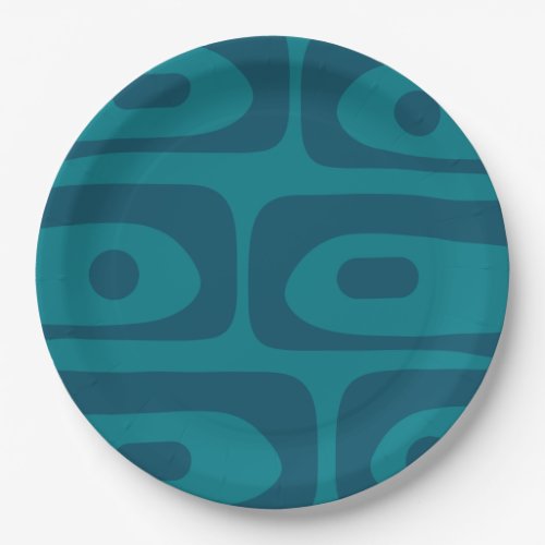 Mid Century Modern Piquet Abstract Pattern Teal Paper Plates