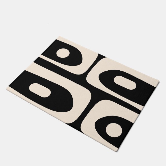 Mid Century Modern Piquet Pattern Black and Cream Doormat (Angled)