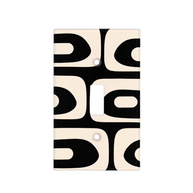 Mid Century Modern Piquet Pattern Black and Cream Light Switch Cover (Front)