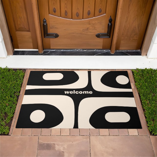 Mid-century Modern Piquet Pattern Black Welcome Doormat (Outdoor)