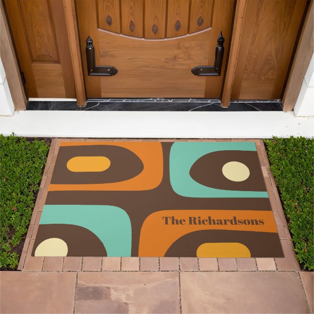 Mid-century Modern Piquet Pattern Personalized Doormat (Outdoor)