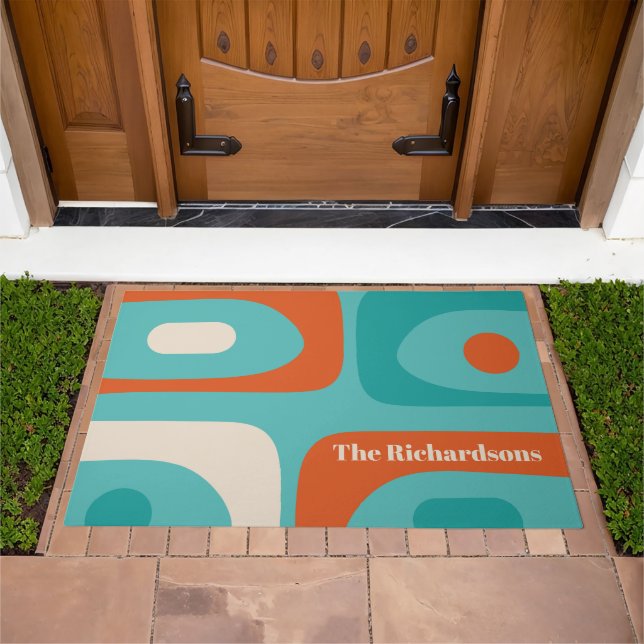 Mid-century Modern Piquet Pattern Personalized Doormat (Outdoor)