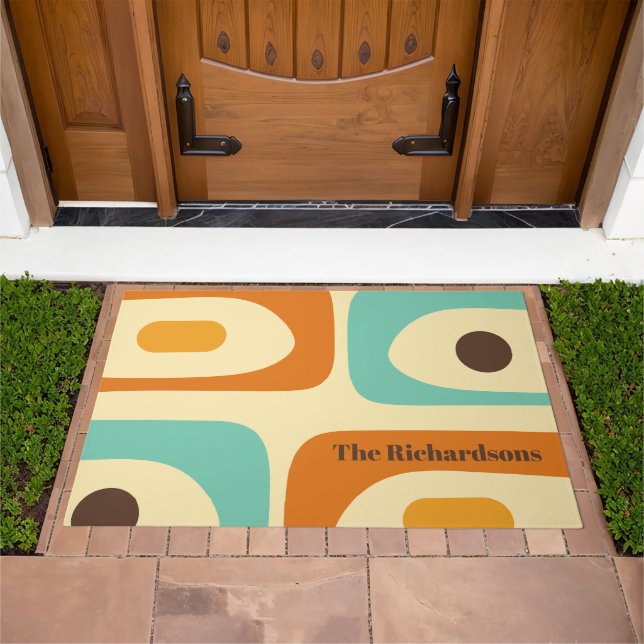 Mid-century Modern Piquet Pattern Personalized Doormat (Outdoor)