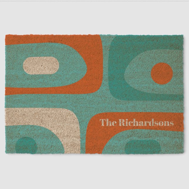 Mid-century Modern Piquet Pattern Personalized Fiber Doormat (Front)