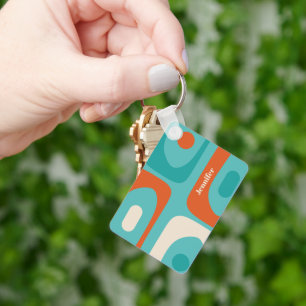 Mid-century Modern Piquet Pattern Personalized Keychain