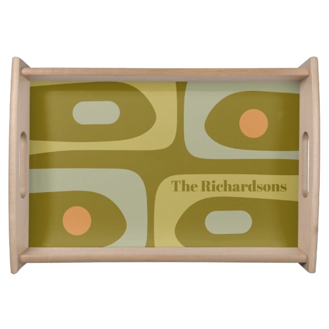 Mid Century Modern Piquet Pattern Personalized Serving Tray (Front)