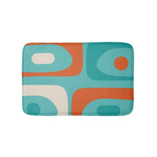 Mid_century Modern Piquet Pattern Teal Orange Bath Mat