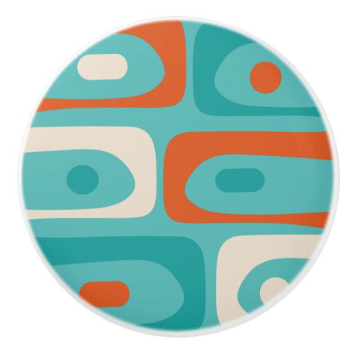 Mid_century Modern Piquet Pattern Teal Orange  Ceramic Knob