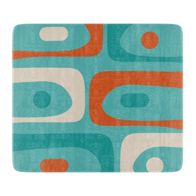Mid-century Modern Piquet Pattern Teal Orange Cutting Board (Front)