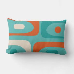 Mid-century Modern Piquet Pattern Teal Orange Lumbar Pillow