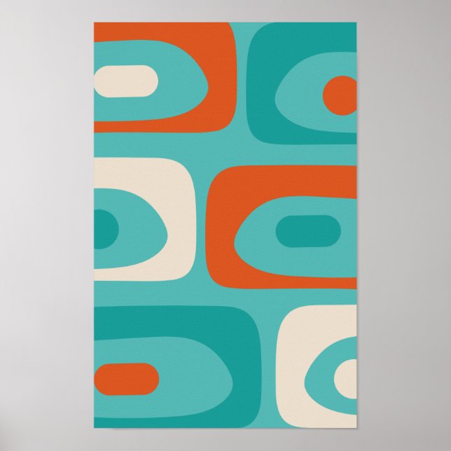 Mid-century Modern Piquet Pattern Teal Orange Poster (Front)
