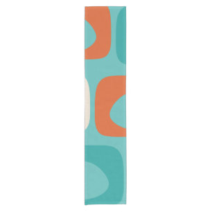 Mid-century Modern Piquet Pattern Teal Orange Short Table Runner