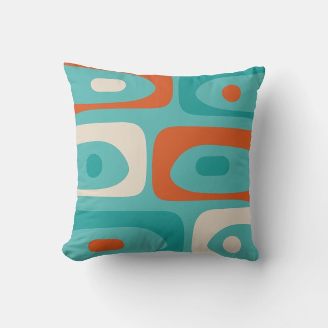Mid-century Modern Piquet Pattern Teal Orange Throw Pillow (Front)