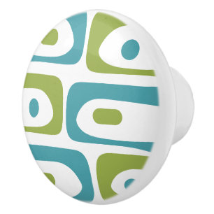 Mid-century Modern Piquet Pattern Turquoise Lime Ceramic Knob