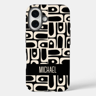 Mid Century Modern Piquet Personalized Black  iPhone 16 Case