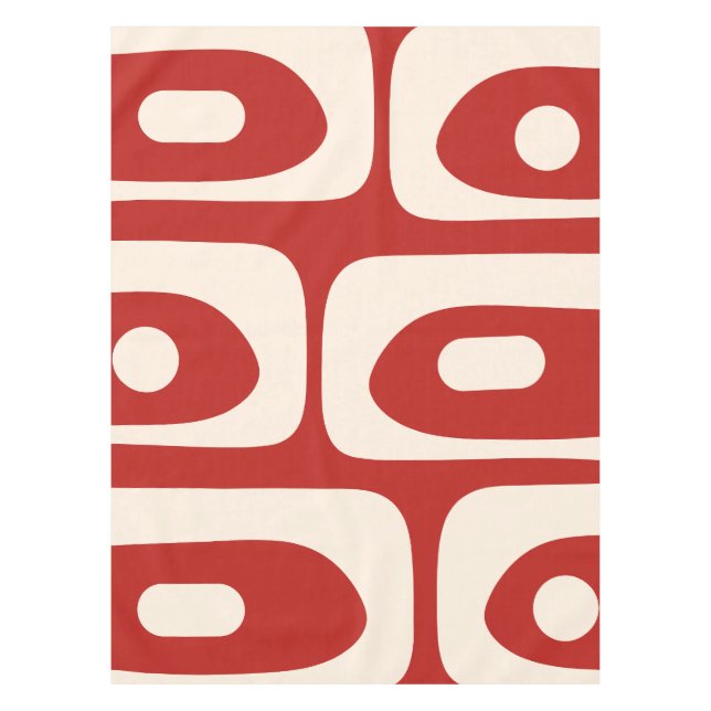 Mid-century Modern Piquet Red and Cream Tablecloth (Front)