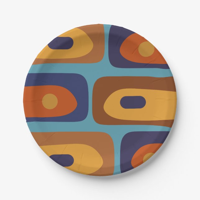 Mid Century Modern Piquet Retro Abstract Pattern Paper Plates (Front)