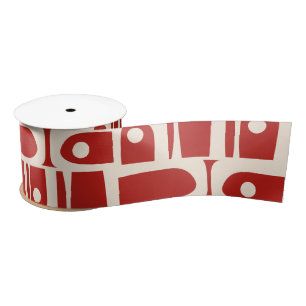 Mid-Century Modern Piquet Retro Pattern Red Satin Ribbon