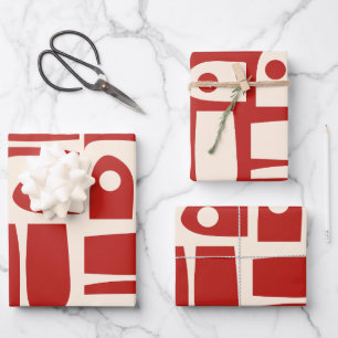 Mid-Century Modern Piquet Retro Pattern Red  Wrapping Paper Sheets