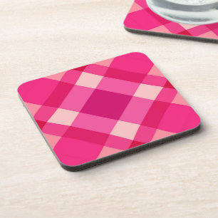 Mid-Century Modern Plaid, Fuchsia Pink and Wine Beverage Coaster
