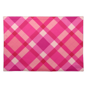 Mid-Century Modern Plaid, Fuchsia Pink and Wine Cloth Placemat