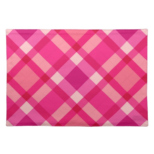 Mid-Century Modern Plaid, Fuchsia Pink and Wine Cloth Placemat (Front)