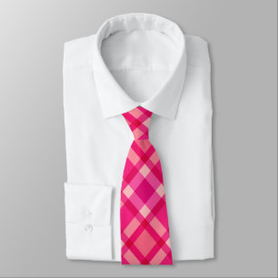 Mid-Century Modern Plaid, Fuchsia Pink & Coral Red Neck Tie