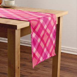 Mid-Century Modern Plaid, Fuchsia Pink & Coral Red Short Table Runner