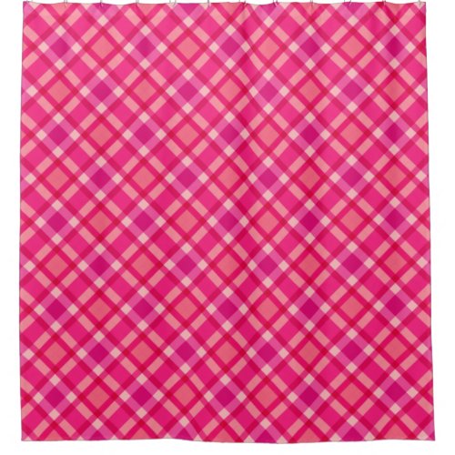 Mid_Century Modern Plaid Fuchsia Pink  Coral Red Shower Curtain