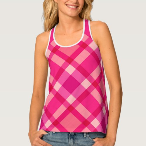 Mid_Century Modern Plaid Fuchsia Pink  Coral Red Tank Top